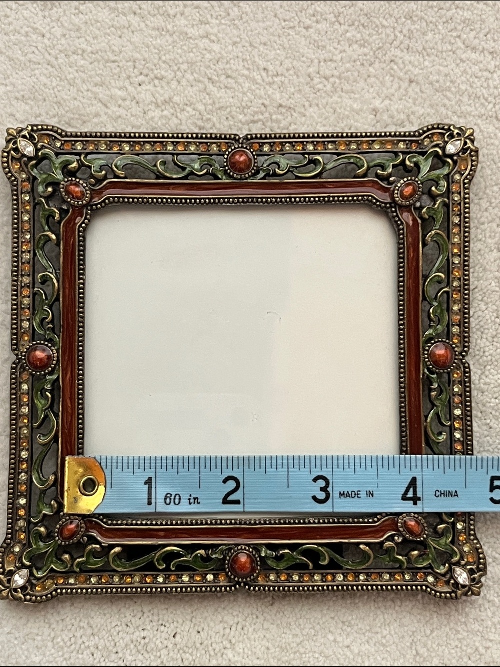 Vintage Bombay Company Picture Frame with Enamel and Crystal Accents, Square 4x4 - Picture 4 of 5